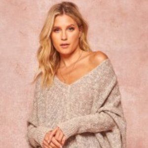 Batwing Sleeve Deep V-Neck Knit Sweater